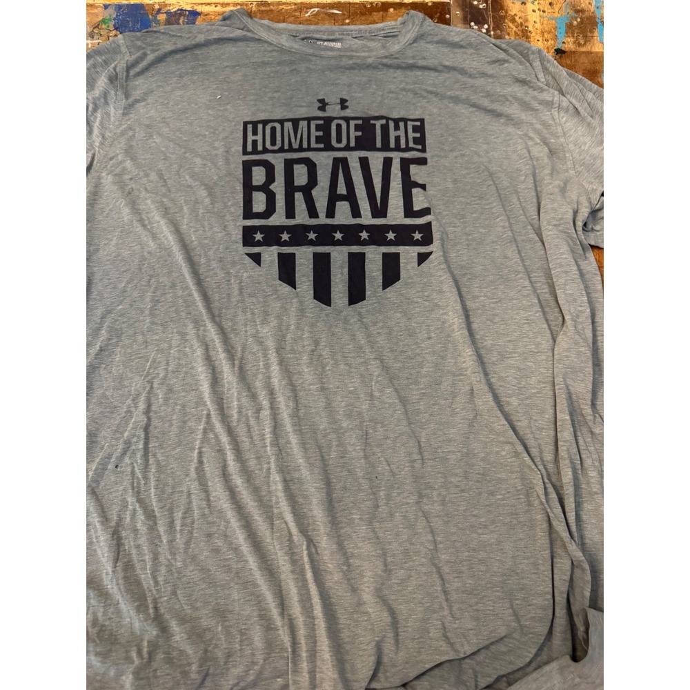 Under Armour Mens 2XL Home of the Brave HeatGear Graphic T-Shirt Gray Loose Fit